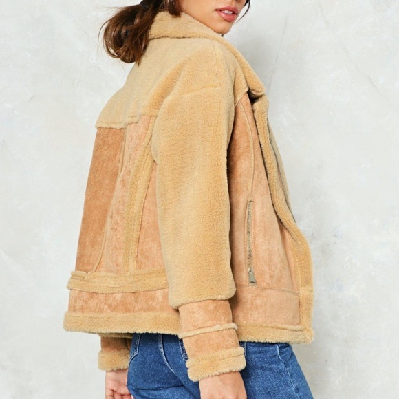 Nasty Gal Jackets & Blazers - Faux Suede & Sherpa Aviator Jacket - Size Small